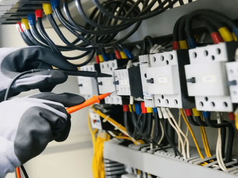 Técnico realizando diagnóstico em painel elétrico industrial